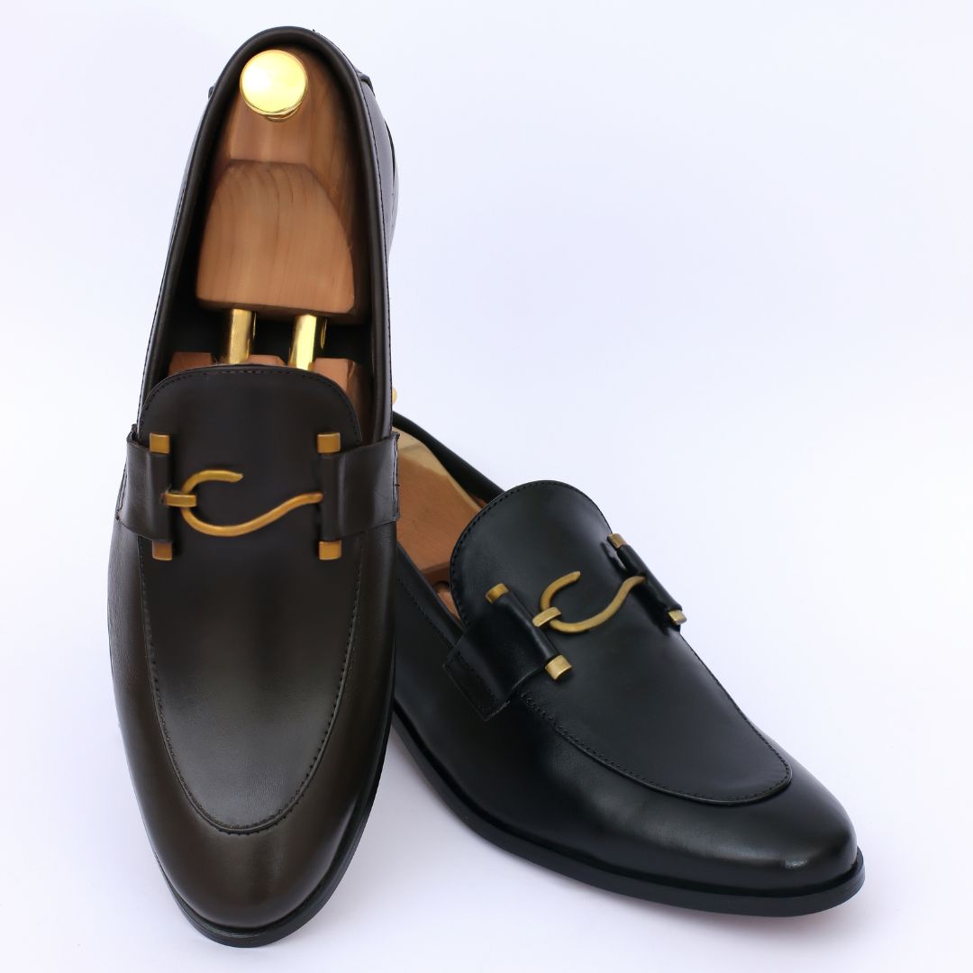 S BUCKLE COFFE LEATHER LOAFER