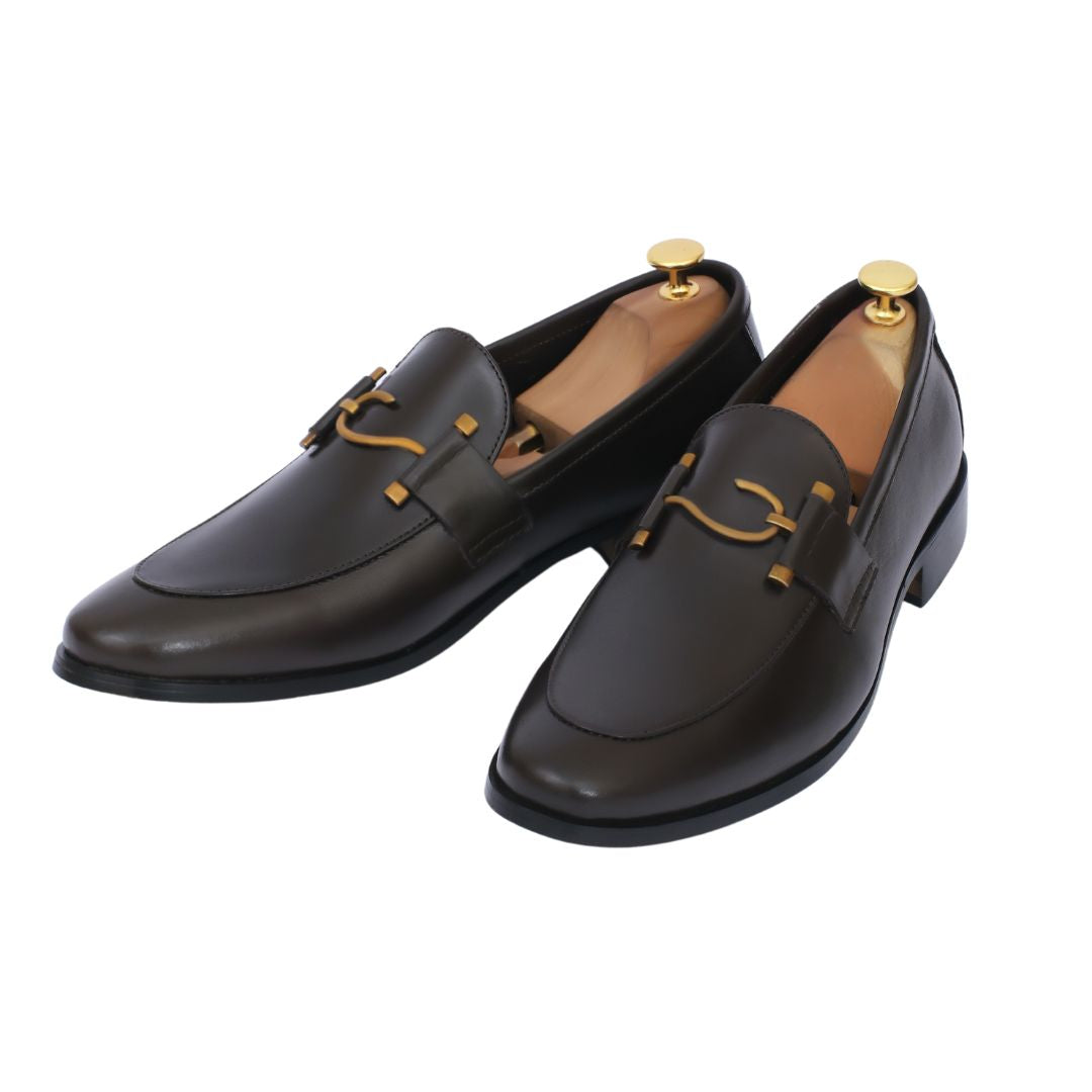 S BUCKLE COFFE LEATHER LOAFER