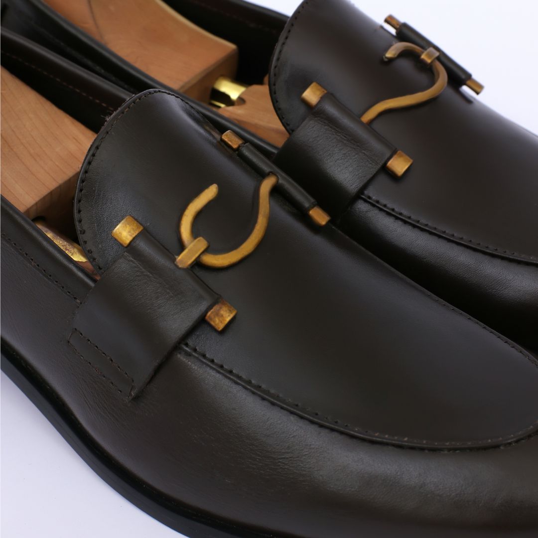 S BUCKLE COFFE LEATHER LOAFER