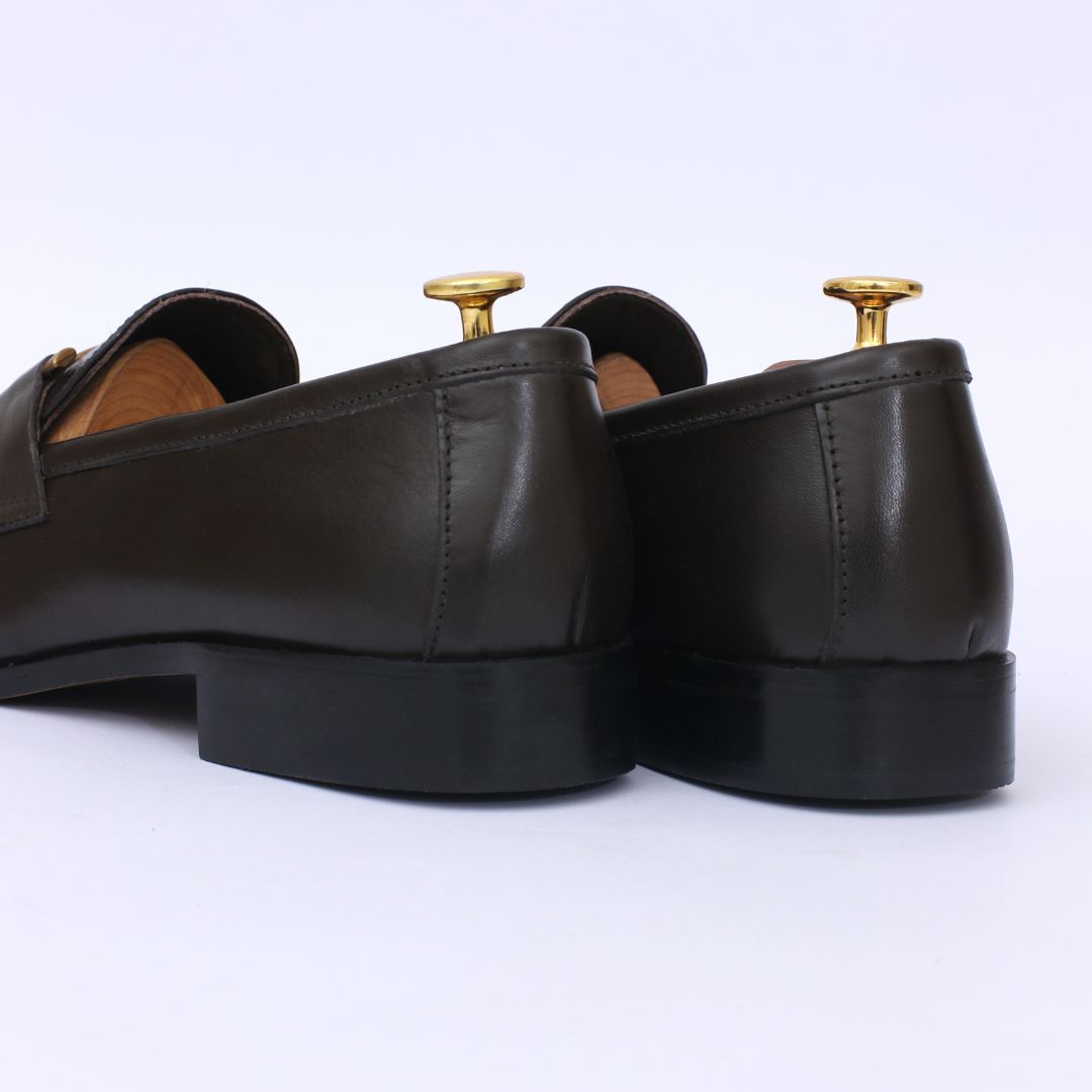 S BUCKLE COFFE LEATHER LOAFER